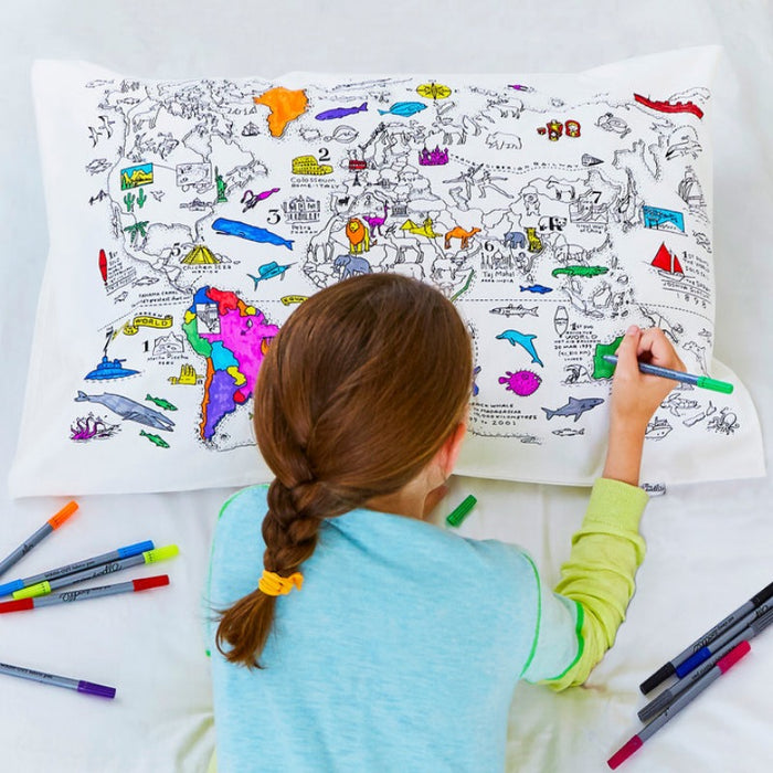 World Map Pillowcase - Color & Learn is fun for everyone