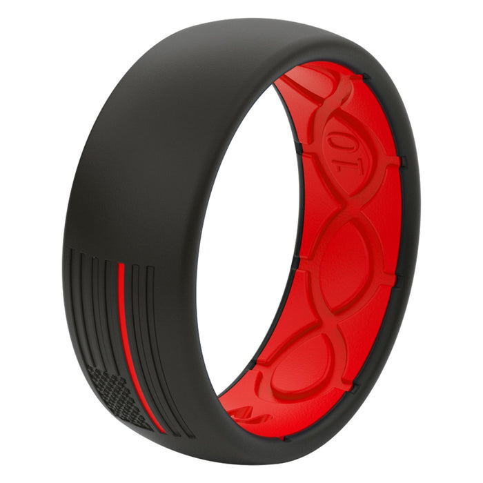 Thin Red Line Black Silicone Ring