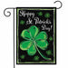 black background flag with a shamrock and the words "happy St. Patrick's day"