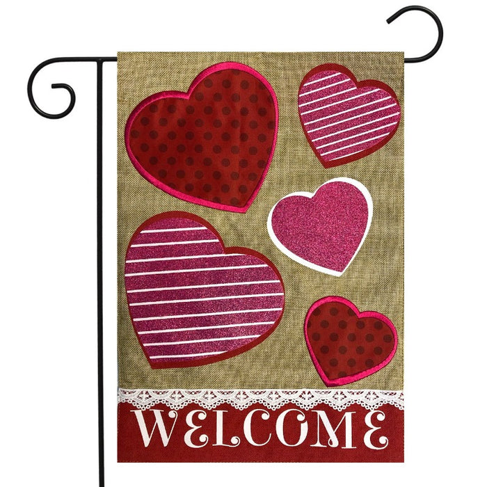 Hearts Burlap Garden Flag