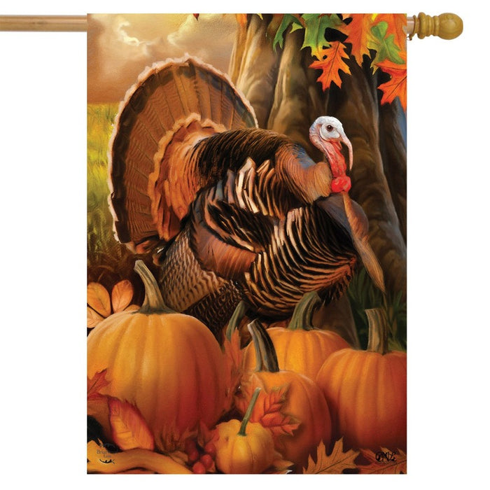 turkey and pumpkins decorative flag thanksgiving