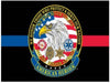 BLACK FLAG WITH EAGLE IN THE CENTER AND ALL THE EMBLEMS OF THE FIRST RESPONDERS AROUND IT