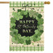 shamrocks in a wreath pattern and text saying "happy st.patrick's day"