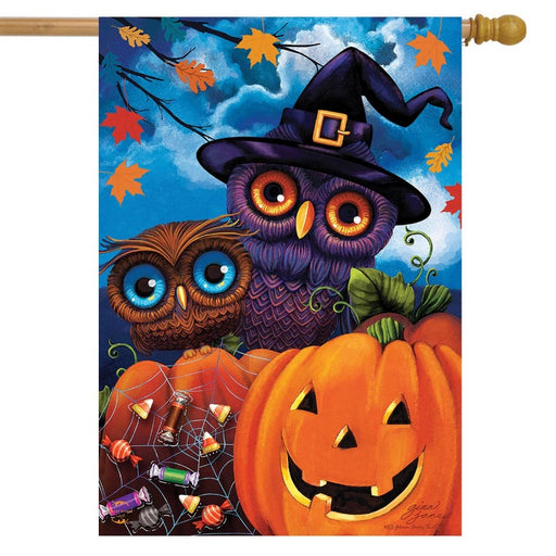 Happy Halloween Owls Banner Flag on pole. sold separately