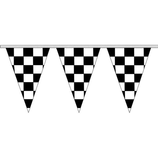 v shaped pennants with a black and white checkered pattern
