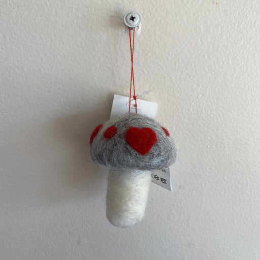 Grey Felt Mushroom Ornament with Hanger