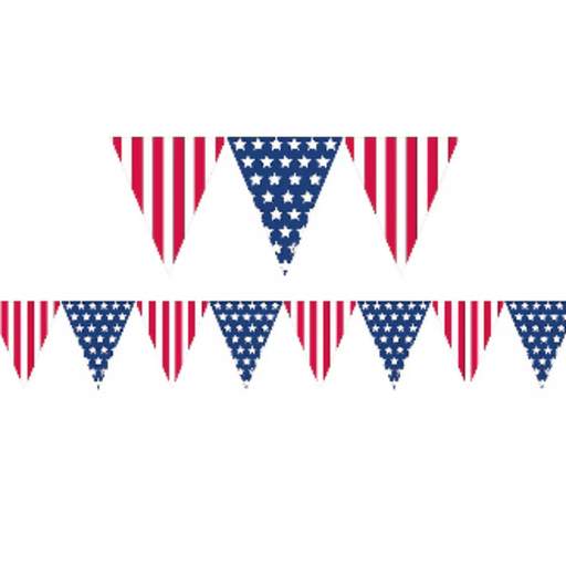 v shaped pennants with red and white stripes or blue with white stars