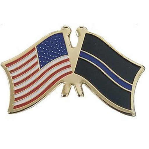 THIN BLUE LINE crossed DUAL FLAGS LAPEL PIN