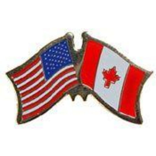 USA/CANADA DUAL crossed FLAGS LAPEL PIN