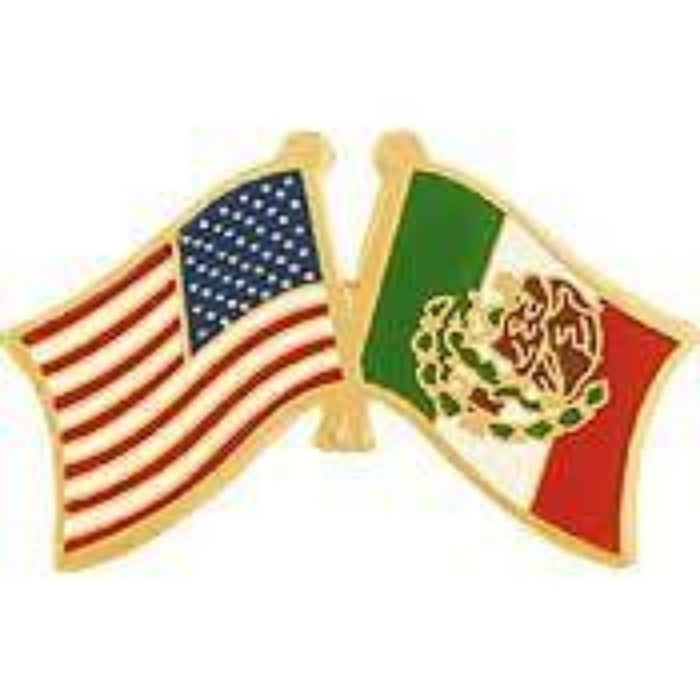 USA/MEXICO DUAL crossed FLAGS LAPEL PIN