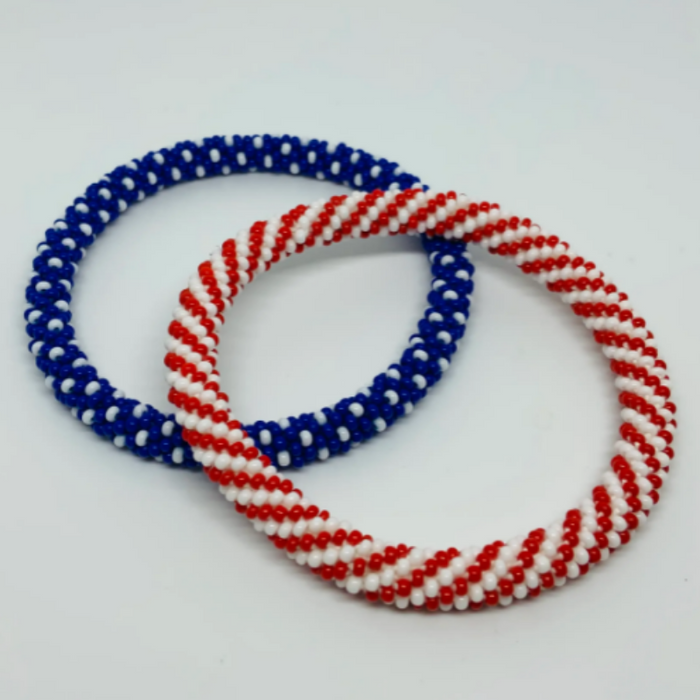 Red White and Blue Beaded Bracelet Set