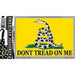 YELLOW STICKER WITH A SNAKE ON IT AND THE "DON'T TREAD ON ME" TEXT WITH HOLOGRAPHIC EDGES