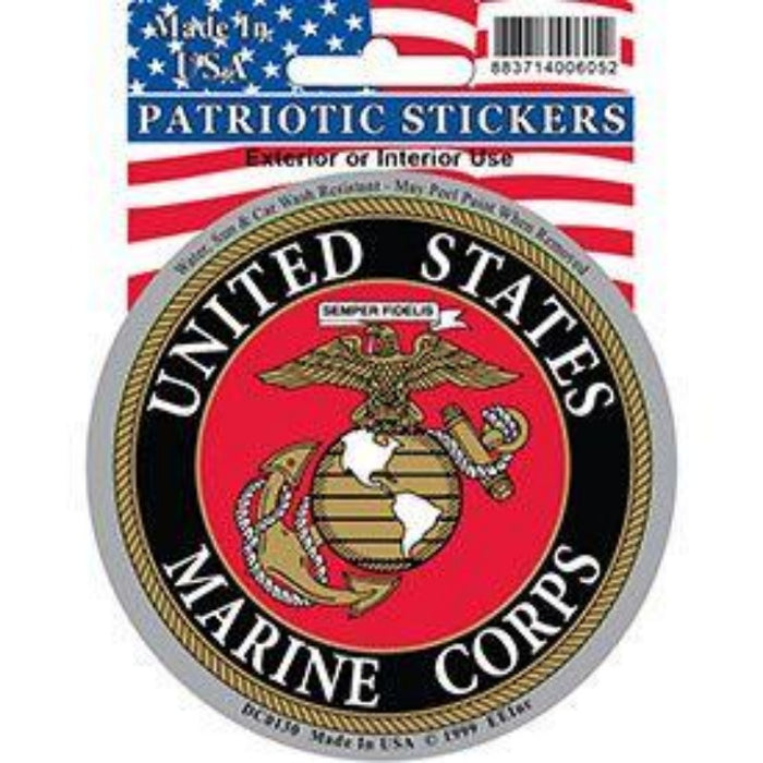 CIRCULAR STICKER SHOWING THE US MARINE CORPS LOGO WITH HOLOGRAPHIC SIDING