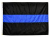 solid black flag with a single sewn blue stripe in the center