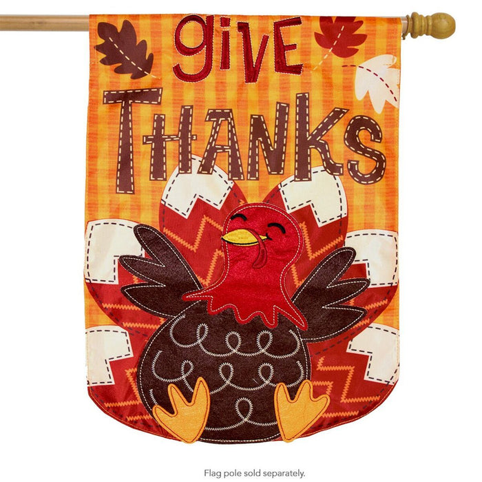 Give Thanks Turkey Applique Banner Flag