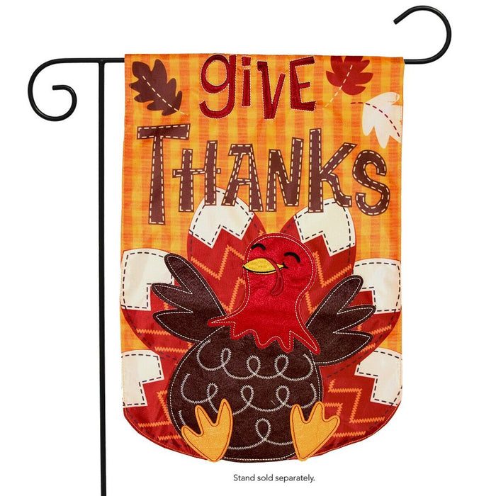 Give Thanks Turkey Applique Garden Flag