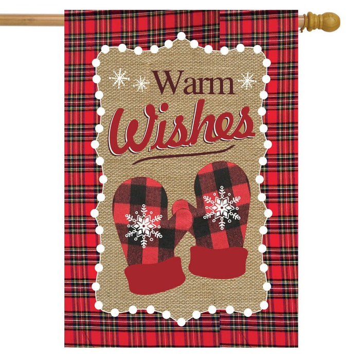Warm Wishes Winter Burlap Decorative Banner Flag