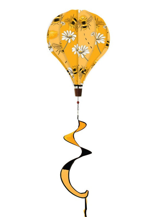 yellow spinner wind balloon with bees and daisies